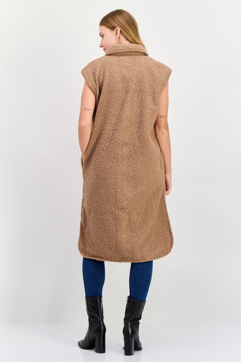 Threadbare Women Textured Soft Shell Jacket Vest, Tan - Image 3