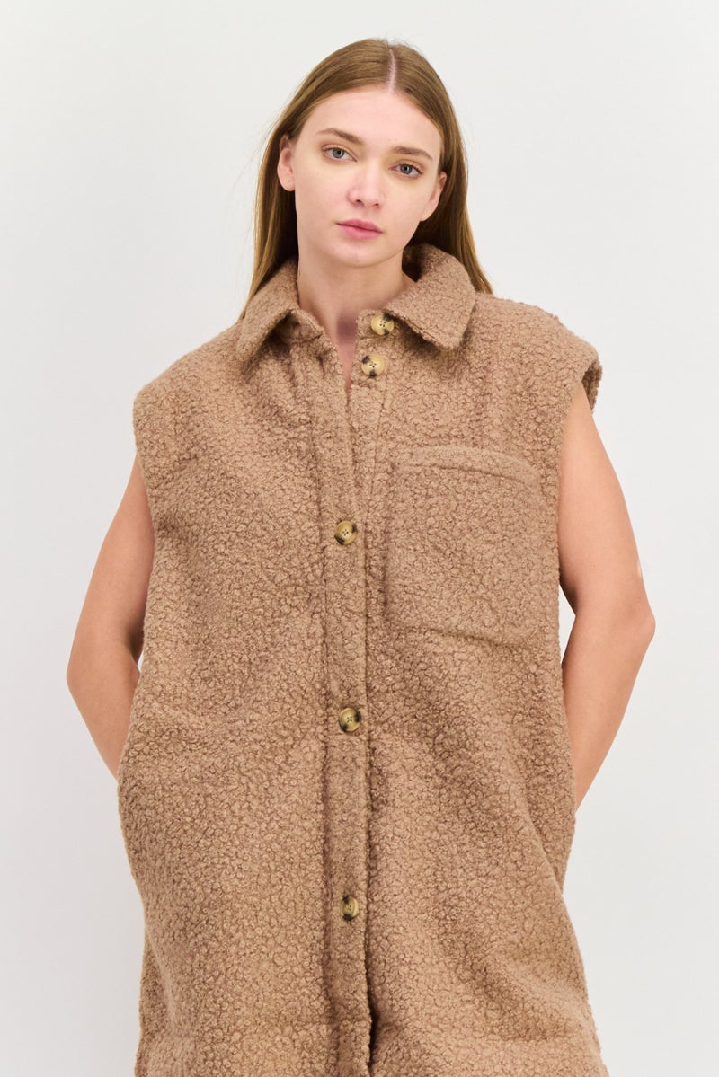 Threadbare Women Textured Soft Shell Jacket Vest, Tan - Image 2