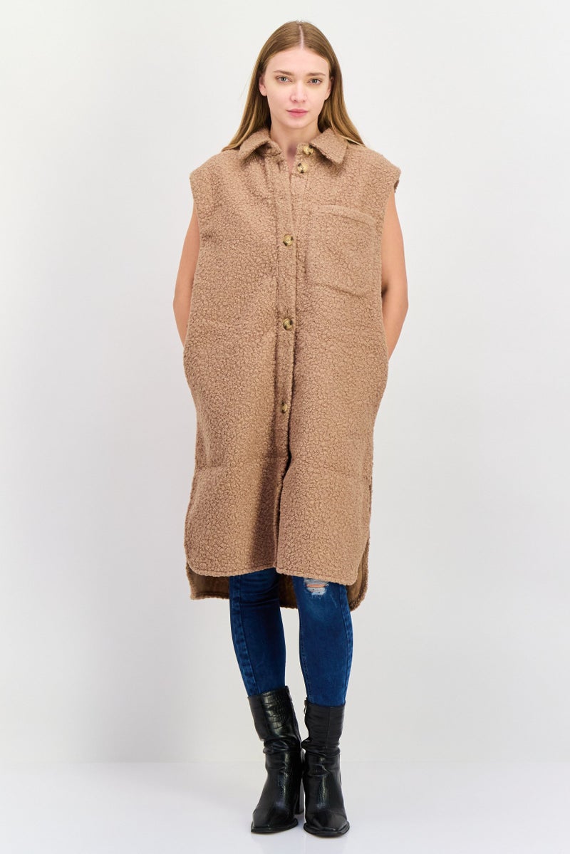 Threadbare Women Textured Soft Shell Jacket Vest, Tan - Image 1