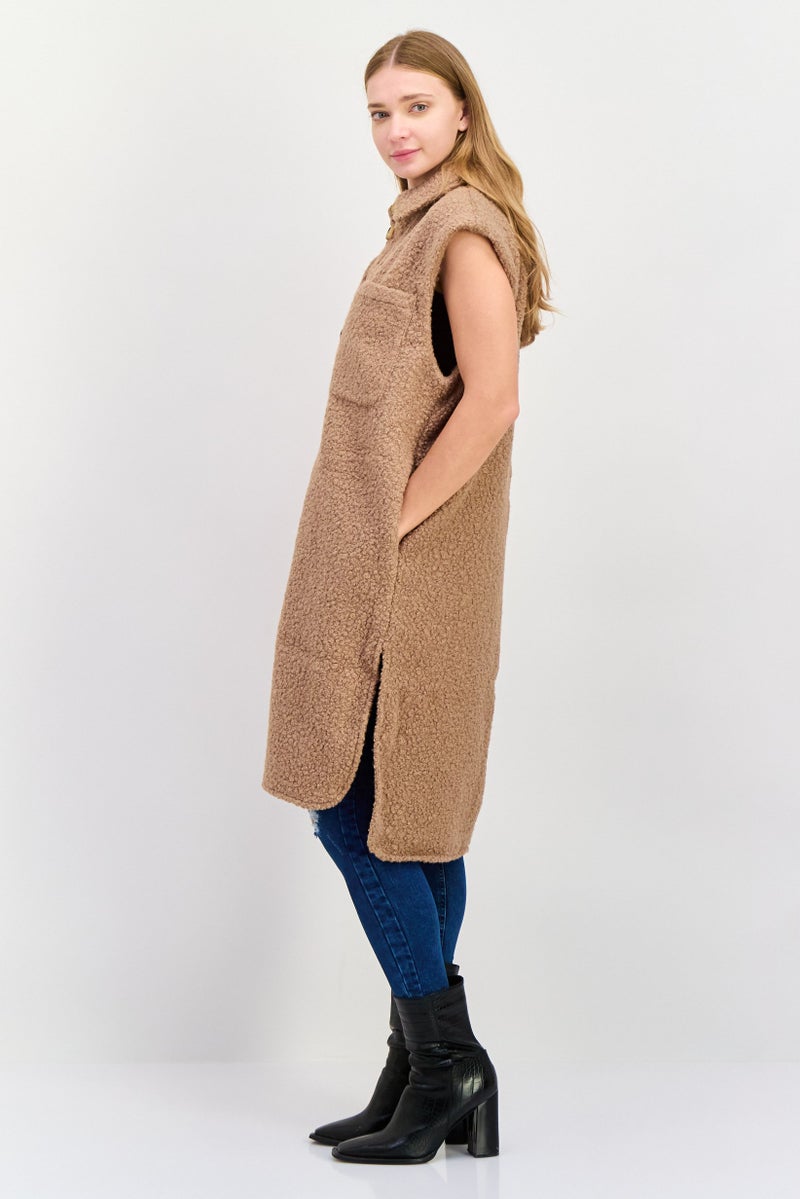 Threadbare Women Textured Soft Shell Jacket Vest, Tan - Image 4