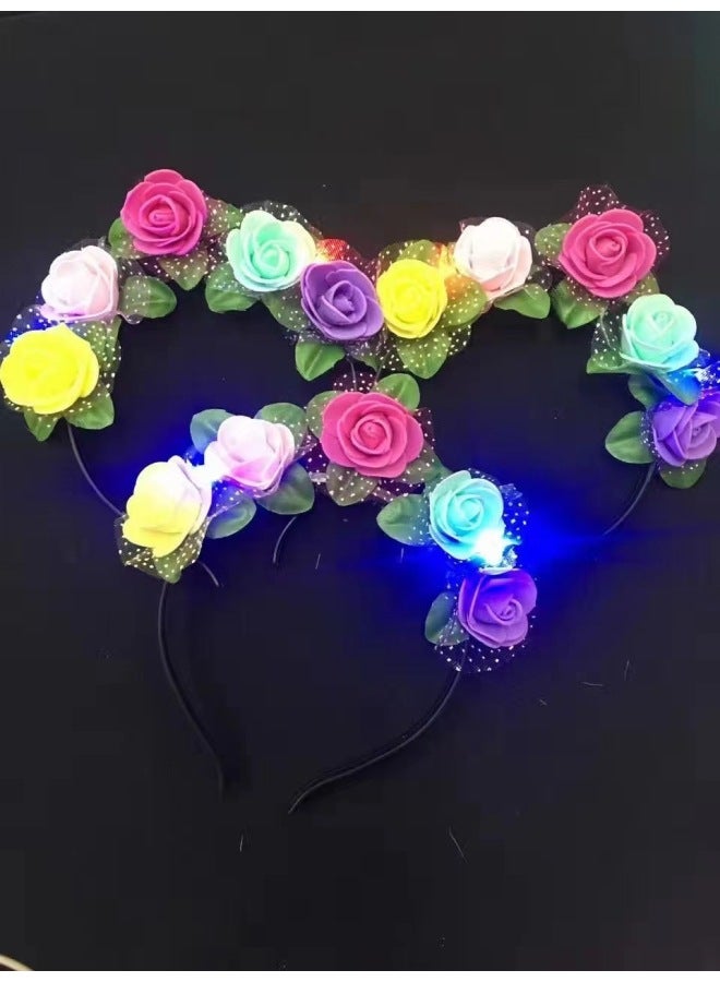Cheering Headband Glow Stick Small Gift Party Flash Horn Head Hoop Horn Head Buckle Toy-Color:Flower Head Button 1  - Image 1