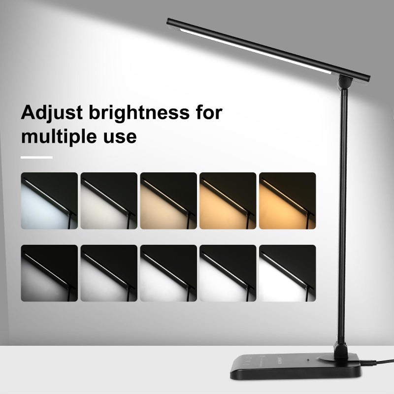 Semlos LED Desk Lamp, Eye-Caring Table Lamps with 5 Brightness Levels & 5 Lighting Modes, 45 Min Auto Timer, Touch Control and Memory Function, Dimmable Home Office Study Reading Desk Light,Black - Image 2