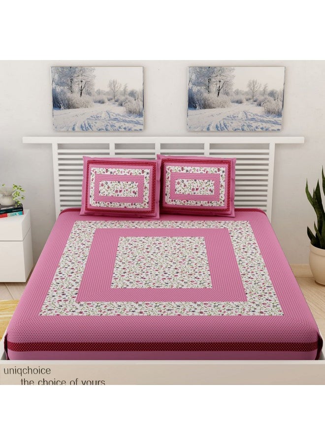 Uniqchoice UniqChoice Floral Japuri Printed| 120 TC |100% Cotton |Double Bedsheet| Bedsheet with 2 Pillow Cover| Pink  - Image 2