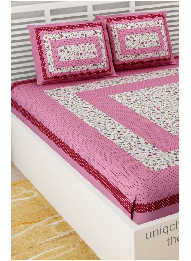 Uniqchoice UniqChoice Floral Japuri Printed| 120 TC |100% Cotton |Double Bedsheet| Bedsheet with 2 Pillow Cover| Pink  - Image 3