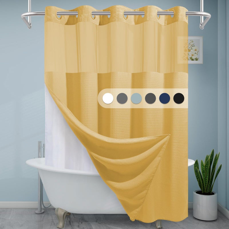 EUTXL ستارة دش فندق Eutxl Gold - 230GSM وافل مزخرف ثقيلة الستائر النسيج السميكة للاستحمام للحمام 71W × 74H - Image 1