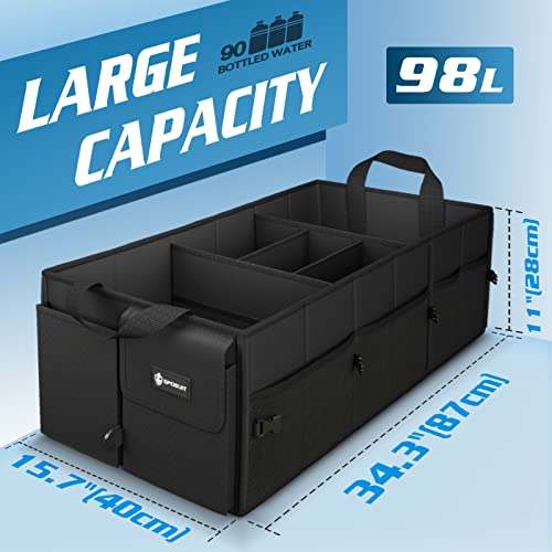 Sposuit Trunk Organizer with Insulated Leakproof Cooler Bag, 98L Collapsible Car Storage Large Trunk Organizer for Car SUV Van with Removable Dividers & Adjustable Securing Straps - Image 2