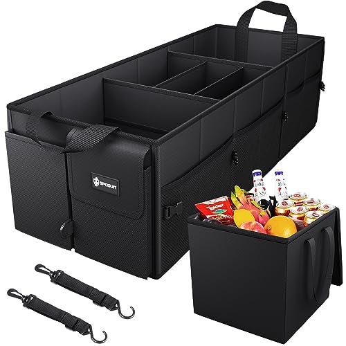 Sposuit Trunk Organizer with Insulated Leakproof Cooler Bag, 98L Collapsible Car Storage Large Trunk Organizer for Car SUV Van with Removable Dividers & Adjustable Securing Straps - Image 1