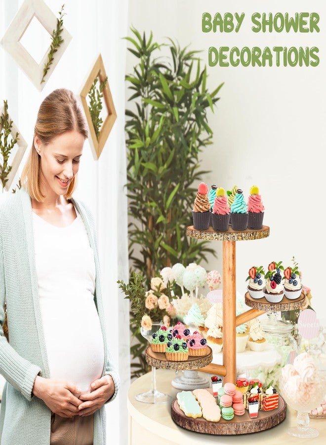 Primo Lines 4 Tier Round Wooden Cupcake Stand, Wood Cake Stand with Tiered Tray Decor, Farmhouse Cupcake Tower Dessert Stands Decor, Cupcake Display for Baby Shower Birthday Graduation Tea Party - Image 4