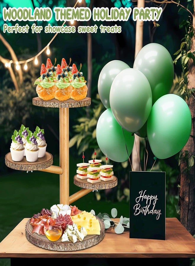 Primo Lines 4 Tier Round Wooden Cupcake Stand, Wood Cake Stand with Tiered Tray Decor, Farmhouse Cupcake Tower Dessert Stands Decor, Cupcake Display for Baby Shower Birthday Graduation Tea Party - Image 2