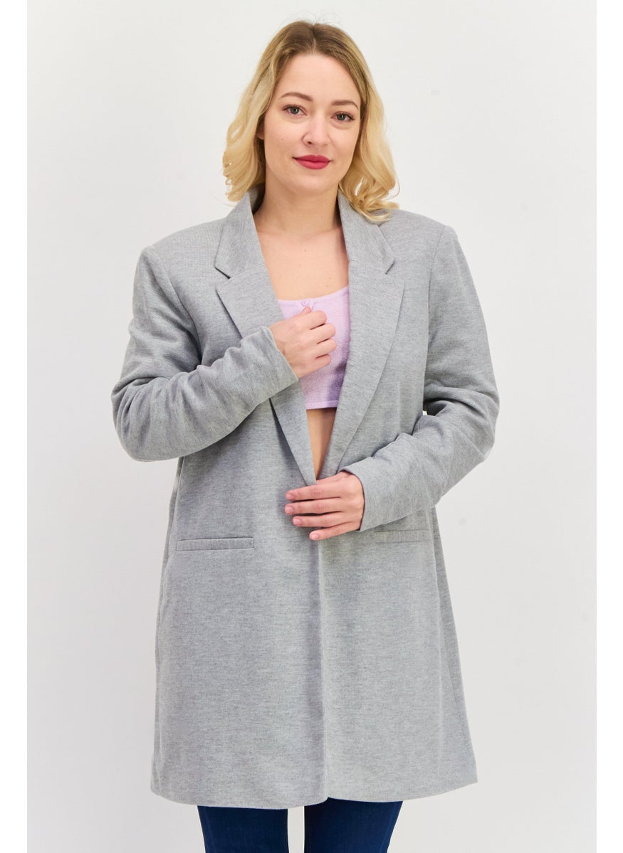 VERO MODA Women Regular Fit Heather Long Blazer, Grey  - Image 1