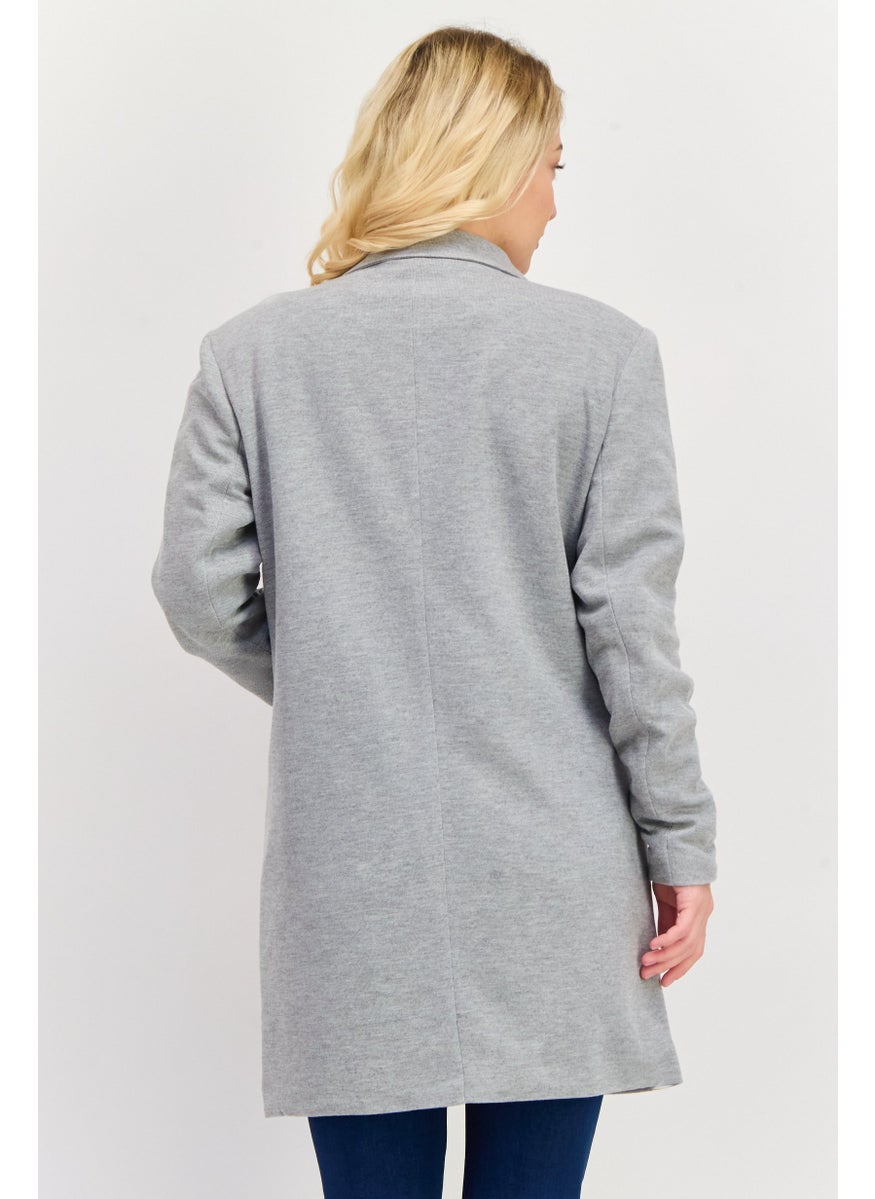 VERO MODA Women Regular Fit Heather Long Blazer, Grey  - Image 3