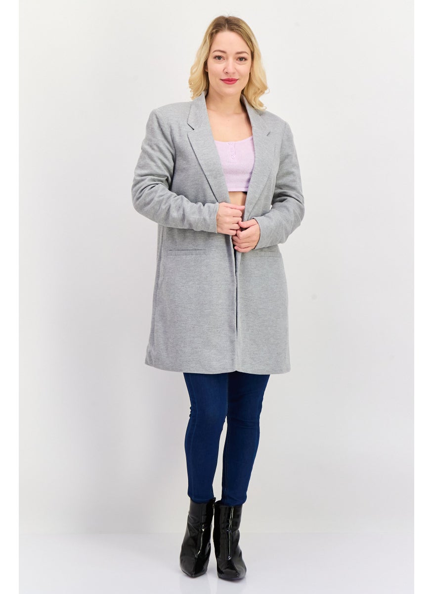 VERO MODA Women Regular Fit Heather Long Blazer, Grey  - Image 4