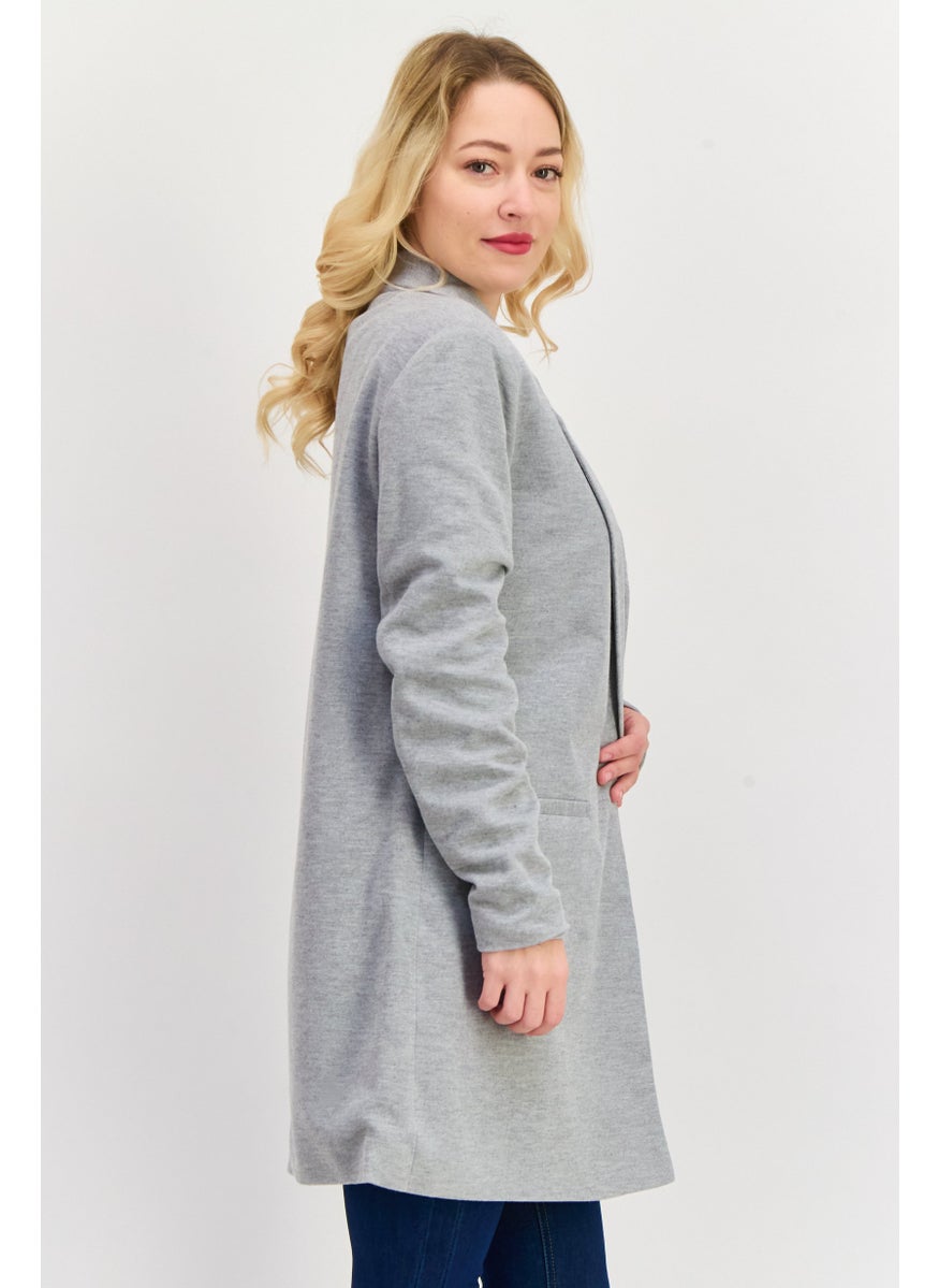 VERO MODA Women Regular Fit Heather Long Blazer, Grey  - Image 2