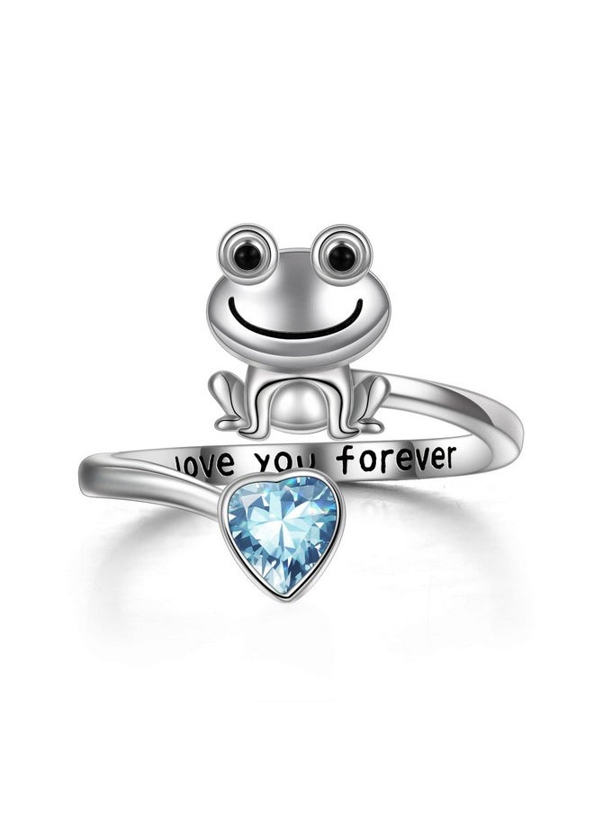 POPLYKE - Frog Rings For Women Sterling Silver Frog Hold Blue Topaz Heart Cz Rings Gifts For For Girls (Blue Topaz) - Image 1