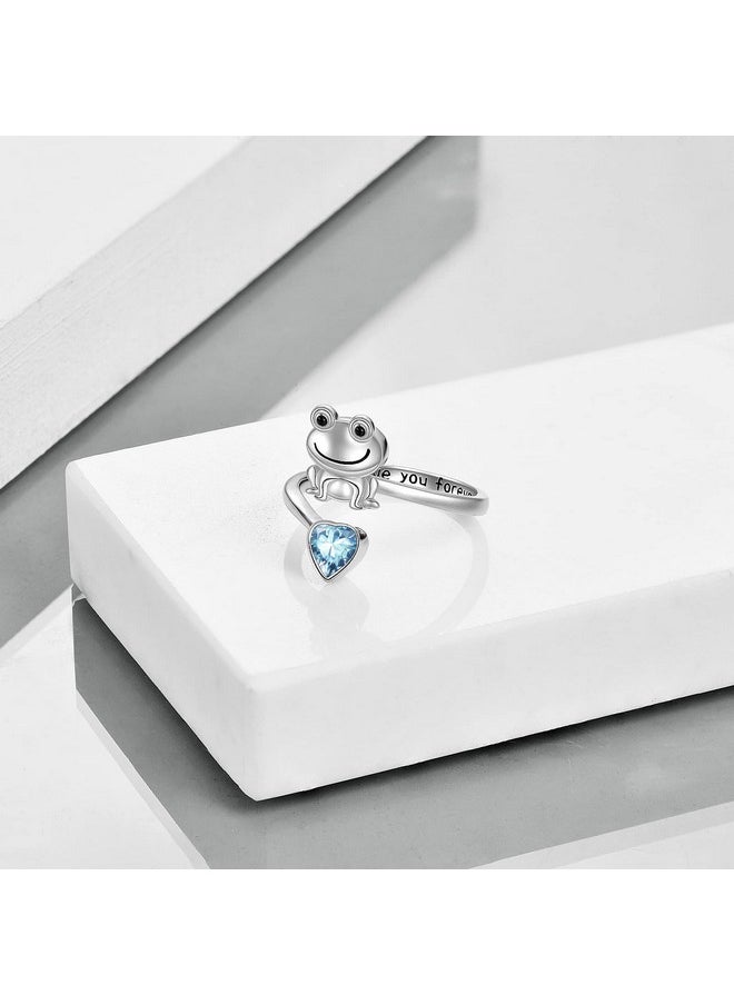 POPLYKE - Frog Rings For Women Sterling Silver Frog Hold Blue Topaz Heart Cz Rings Gifts For For Girls (Blue Topaz) - Image 1