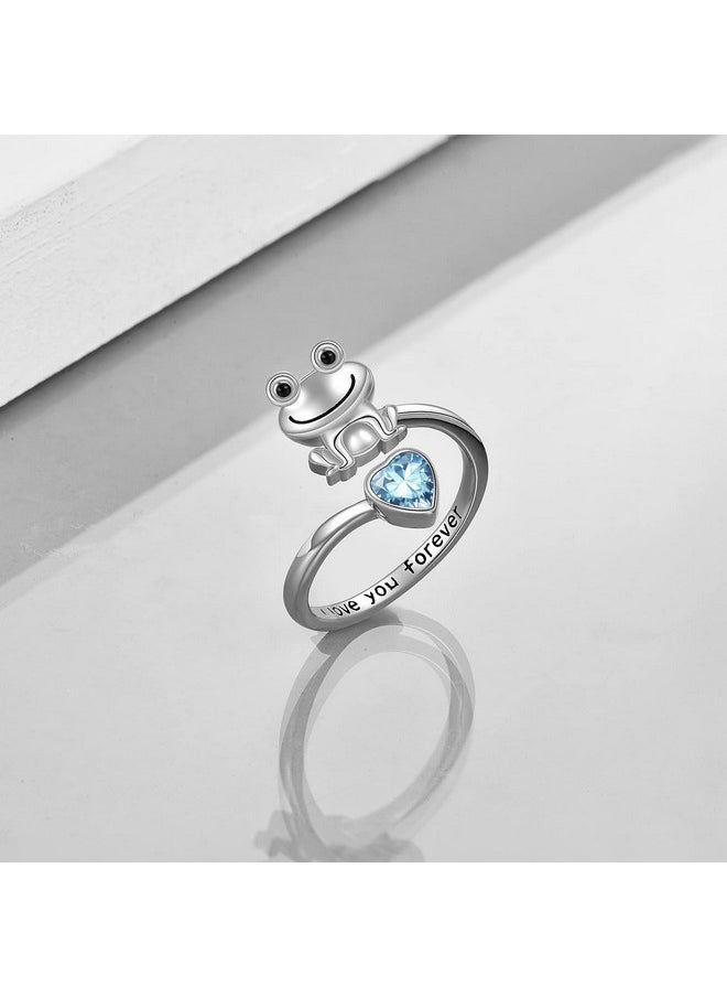 POPLYKE - Frog Rings For Women Sterling Silver Frog Hold Blue Topaz Heart Cz Rings Gifts For For Girls (Blue Topaz) - Image 1