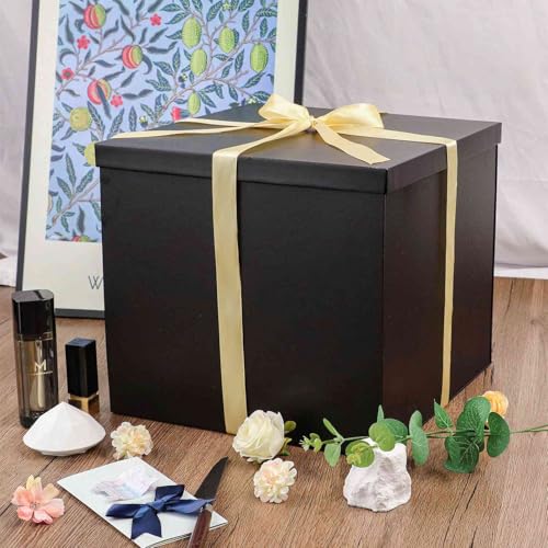 UoeRing Matte Black Large Gift Box 1Pcs 12x12x11 Inch,Gift Box with Lid for Presents Birthdays,Christmas Valentine's Day,Mother's Day, with Ribbon Card Envelope Shredded Paper Fill - Image 5