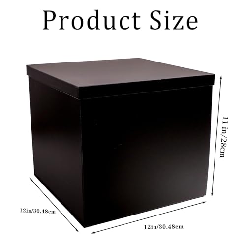 UoeRing Matte Black Large Gift Box 1Pcs 12x12x11 Inch,Gift Box with Lid for Presents Birthdays,Christmas Valentine's Day,Mother's Day, with Ribbon Card Envelope Shredded Paper Fill - Image 3