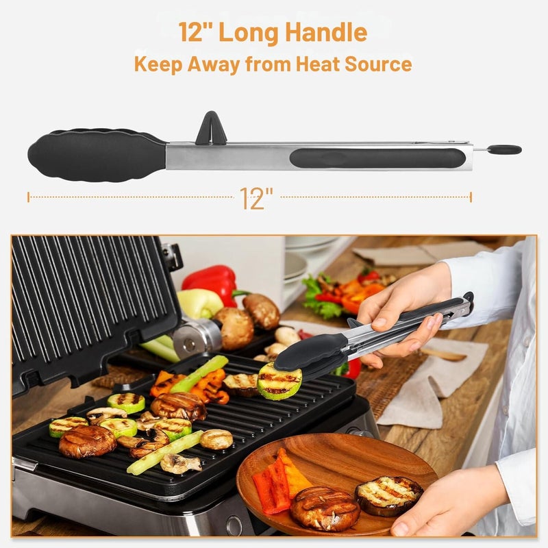 BENCI BENCI Silicone Kitchen Tongs 12Inch for Cooking with Silicone Tips Heat Resistant Tongs for Serving Food Locking Silicone Tongs Salad Tongs Black Kitchen Utensils Set of 1 Black - Image 2