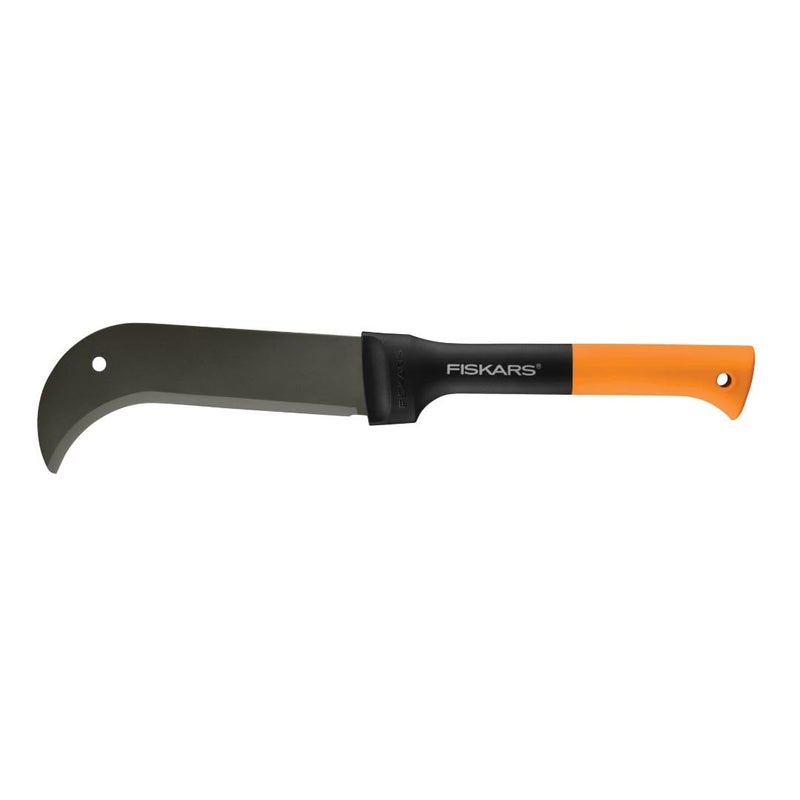 Fiskars 9" Brush Axe with Safety Sheath - Fixed Handle -Curved Blade Branch Chopping Axe - Yard and Garden Tools - Black/Orange - Image 1