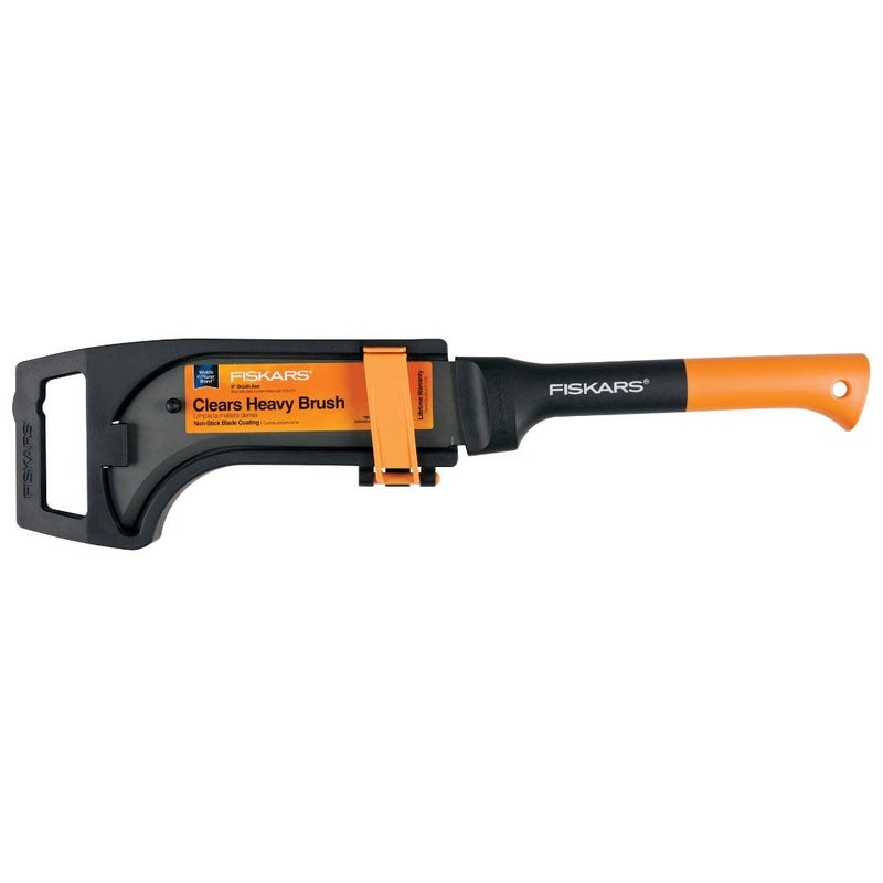 Fiskars 9" Brush Axe with Safety Sheath - Fixed Handle -Curved Blade Branch Chopping Axe - Yard and Garden Tools - Black/Orange - Image 3