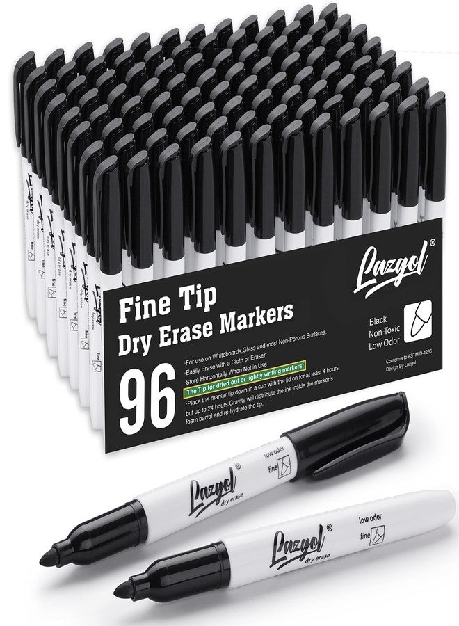 LAZGOL Dry Erase Markers Bulk, 96 Pack Fine Point Tip Black Dry Erase Markers, Low Odor Whiteboard Markers for Back to School, Office, Home, Work On White board & Calendar, Refrigerator. - Image 1