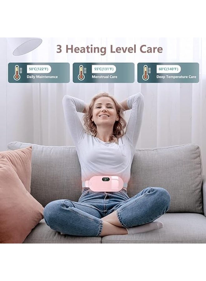 وسادة تدفئة لاسلكية محمولة لتخفيف تقلصات الدورة الشهرية للمعدة والظهر، 3 سرعات حرارة و4 أوضاع تدليك، لتخفيف الألم للنساء – لون وردي - Image 4