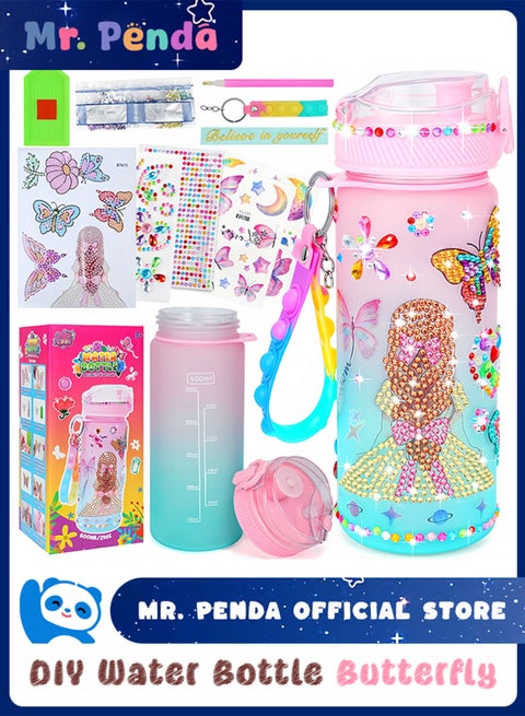 مجموعة ملصقات للبنات لتزيين زجاجات المياه الخاصة بهن، ألعاب فنية وحرفية ممتعة للأعمار من 4-6 و8-10 سنوات، حرف يدوية بالرسم بالأحجار الكريمة، هدايا فنية وحرفية ممتعة للبنات في عيد الميلاد، وردي