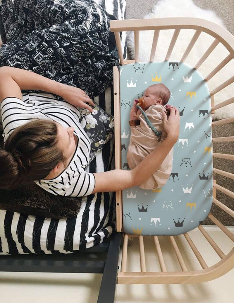 GRSSDER Stretchy Ultra Soft Bassinet Sheet Set 2 Pack, Universal Cradle Sheet for Rectangle, Oval, or Hourglass Bassinet Pad/Mattress, Crown and Cloud Bassinet Sheets for Baby Girl and Boy - Image 3