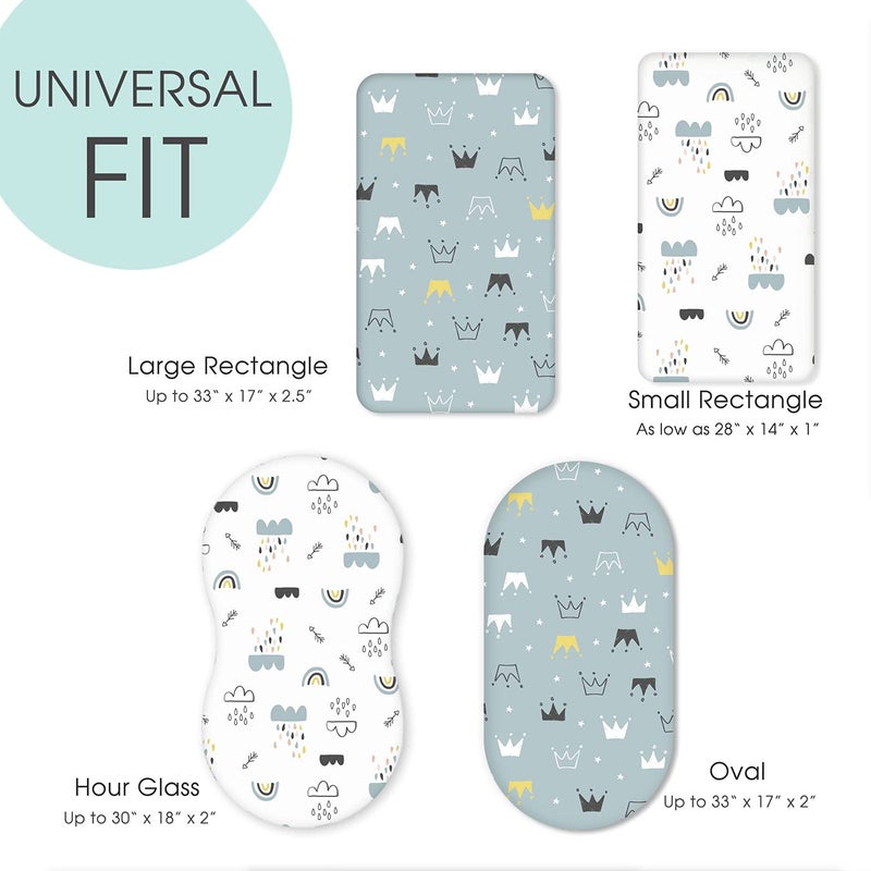 GRSSDER Stretchy Ultra Soft Bassinet Sheet Set 2 Pack, Universal Cradle Sheet for Rectangle, Oval, or Hourglass Bassinet Pad/Mattress, Crown and Cloud Bassinet Sheets for Baby Girl and Boy - Image 5