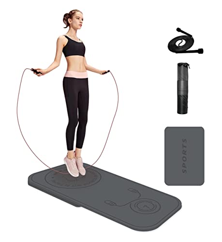 LERYG Jump Rope Mat Anti-Tear, Extra Thick High Density Yoga Mat, Non Slip for Indoor & Outdoor in Grey - Image 1