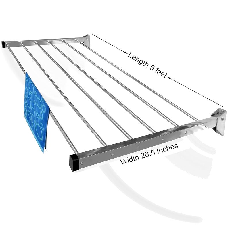 Rainbow Drywell Glider Stainless Steel Heavy Duty Space Saver 6 Pipes x 5 Feet Wall Mounted Cloth Drying Stand Cloth Stand for Drying Clothes Foldable Clothes Stand for Drying in BalconyPassage - Image 3
