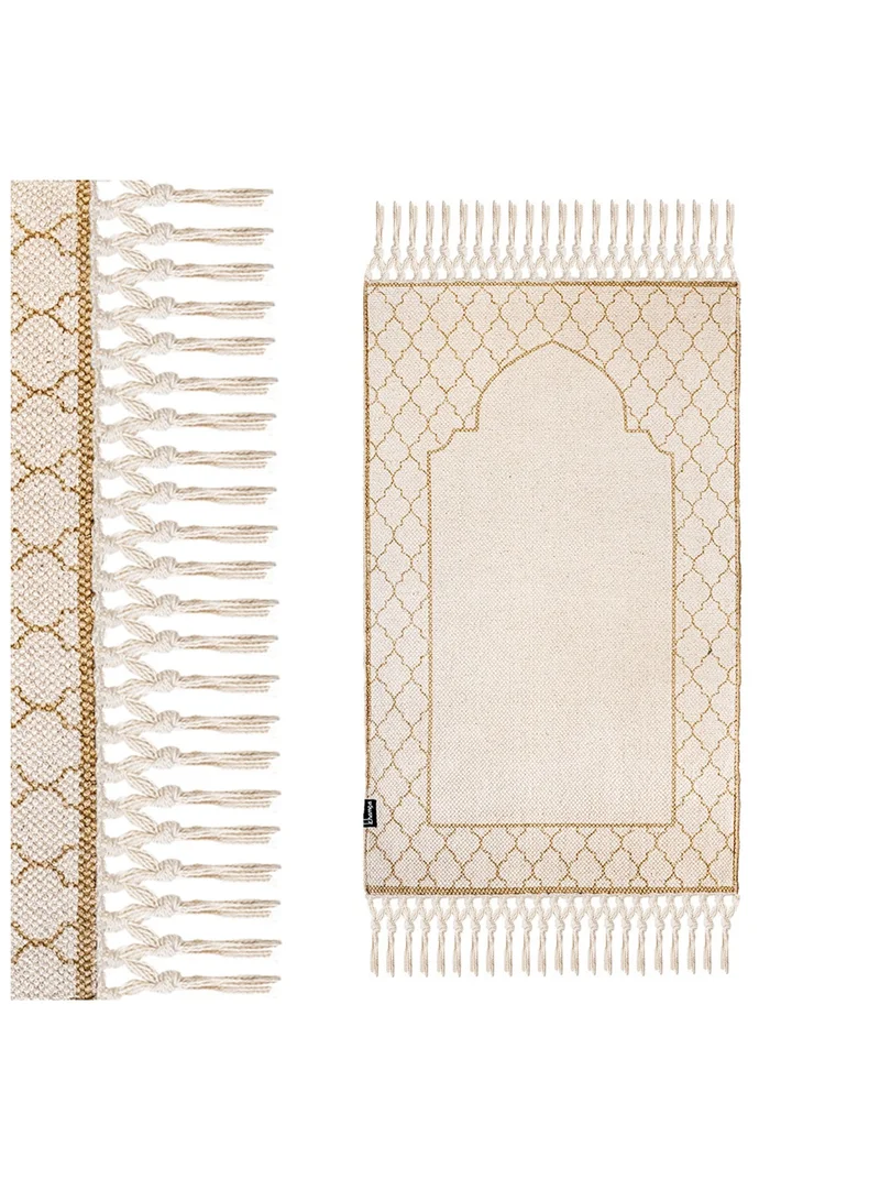 KHAMSA Comfort | Muslim Prayer Rug Prayer Mat with Added Foam Adult Size 65 cm x 110 cm Arabic Style Janamaz in 100% Soft Organic Cotton Fabric Handcrafted Arabic Design | Asmar - Tan