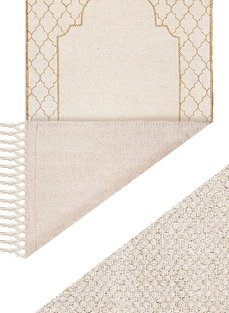 KHAMSA Comfort | Muslim Prayer Rug Prayer Mat with Added Foam Adult Size 65 cm x 110 cm Arabic Style Janamaz in 100% Soft Organic Cotton Fabric Handcrafted Arabic Design | Asmar - Tan