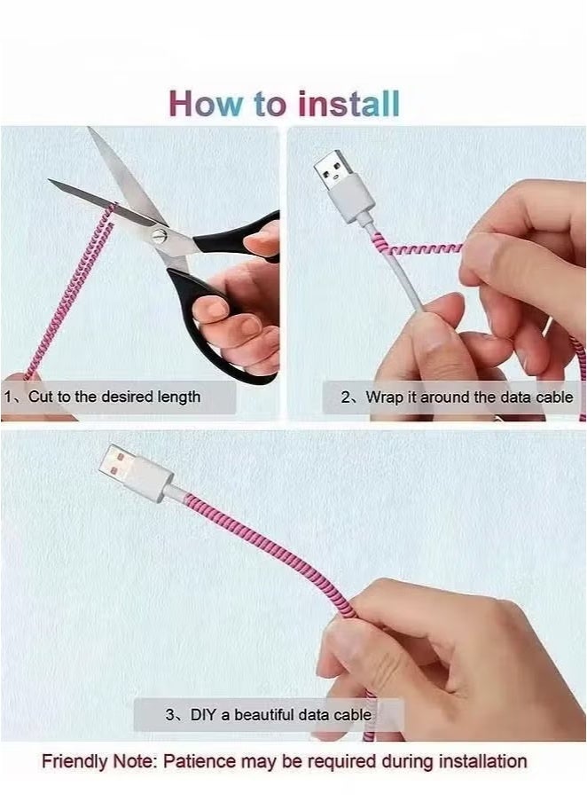 2 Pieces 1.6m Spiral Cable Protector, Charger Cable Protector, Data Cable Protector, Earphone Protector, Mobile Phone USB Charger Protector to Prevent Pets from Chewing Cables (Black) - Image 3