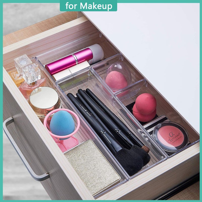 DCA 6 Pack Clear Drawer Organizer, Acrylic Drawer Storage Trays, Storage Bins for Makeup, Cosmetics, Jewelries, Utensils, Gadgets, Office - Image 3