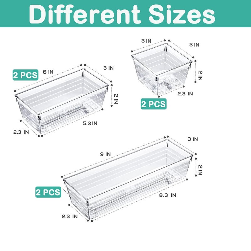 DCA 6 Pack Clear Drawer Organizer, Acrylic Drawer Storage Trays, Storage Bins for Makeup, Cosmetics, Jewelries, Utensils, Gadgets, Office - Image 5