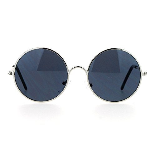 SA106 Boys Kids Size Round Circle Mirrored Mirror Lens Hippie Sunglasses Silver Black - Image 1