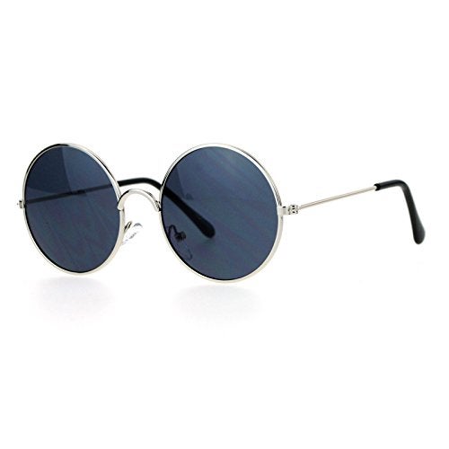 SA106 Boys Kids Size Round Circle Mirrored Mirror Lens Hippie Sunglasses Silver Black - Image 2