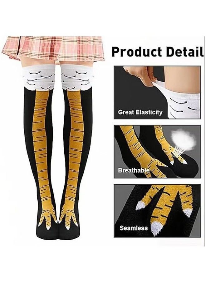 ZVEV 3 أزواج من جوارب أرجل الدجاج، جوارب أقدام الدجاج، جوارب قطنية عالية الركبة للنساء والفتيات بنمط مبتكر جوارب رياضية هزلية، هدايا مضحكة - Image 3