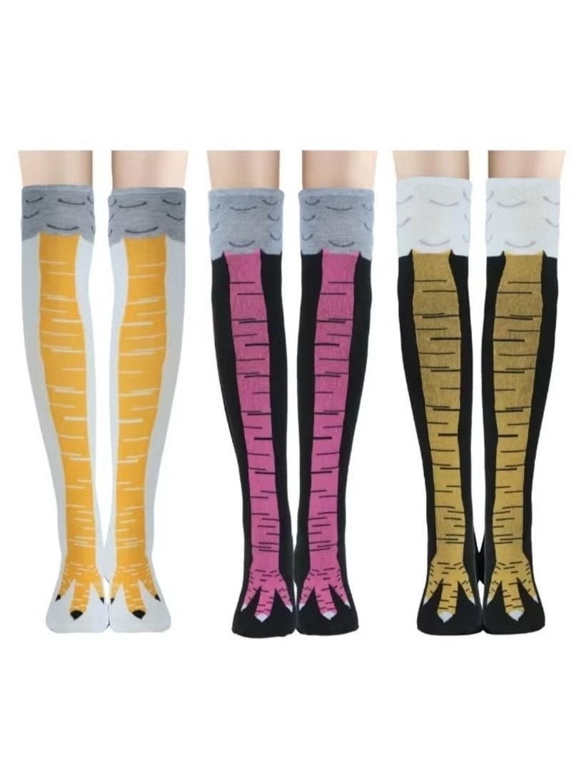 ZVEV 3 أزواج من جوارب أرجل الدجاج، جوارب أقدام الدجاج، جوارب قطنية عالية الركبة للنساء والفتيات بنمط مبتكر جوارب رياضية هزلية، هدايا مضحكة - Image 2