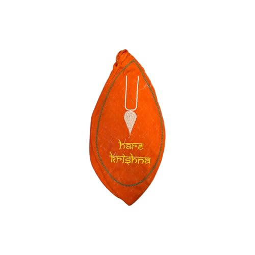 Vrindavanstore.in Hare Krishna Jaap Bag | Durable Orange Printed Chanting Bag & Bead Pouch | Embroidery Jaap Bag | Japa Bag Ideal for Mala Beads & Spiritual Accessories - Image 1