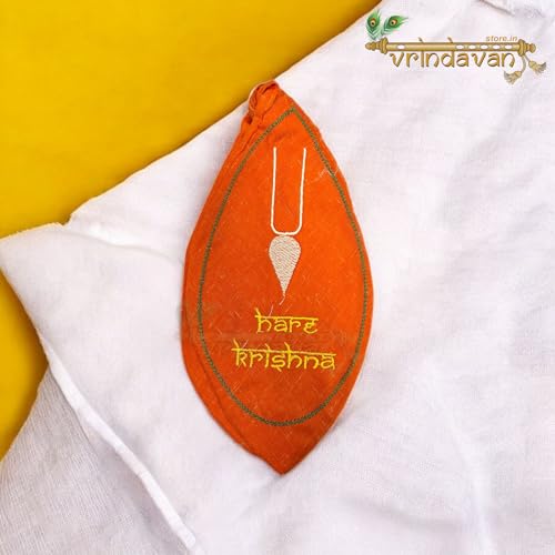 Vrindavanstore.in Hare Krishna Jaap Bag | Durable Orange Printed Chanting Bag & Bead Pouch | Embroidery Jaap Bag | Japa Bag Ideal for Mala Beads & Spiritual Accessories - Image 4