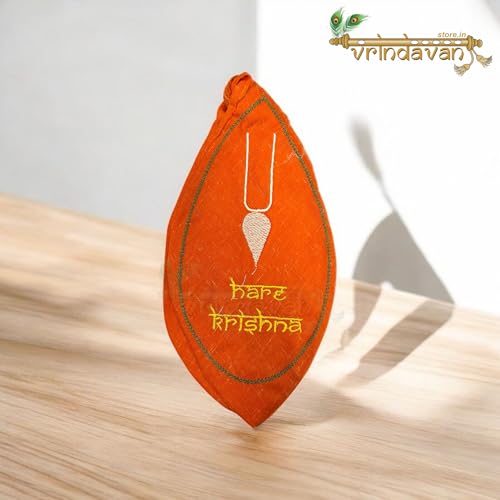 Vrindavanstore.in Hare Krishna Jaap Bag | Durable Orange Printed Chanting Bag & Bead Pouch | Embroidery Jaap Bag | Japa Bag Ideal for Mala Beads & Spiritual Accessories - Image 5