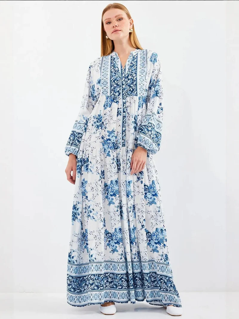 Big Dart Multicolor BDART Printed V-Neck Maxi Dress for Women | Best Price UAE
