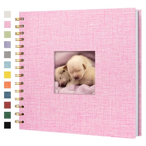 Hiwhy Scrapbook Photo Album Linen Cover 8 x 8 Inch Hardcover Kraft White Pages Memory Book for Travel Wedding Guest Book Christmas Baby Shower 20 Sheets 40 PagesPink