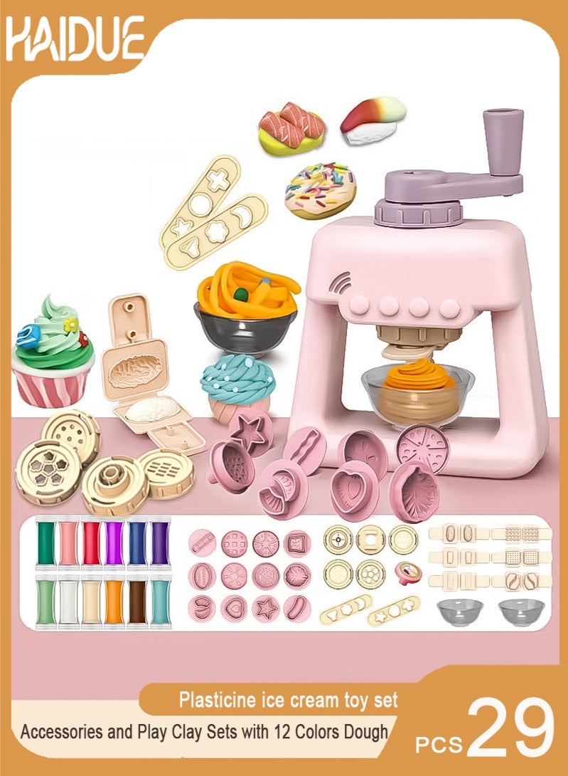 Haidue 29 PCS  Playdough Set for Toddlers  Playdough Tools  Playdough Iice-cream Toy with Play Dough Accessories and Play Clay Sets with 12 Colors Dough for Boys and Girls Birthday Gift - Image 1