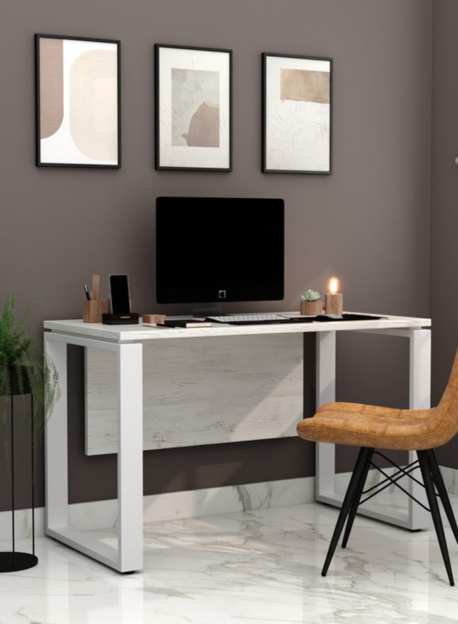 RIGID Workstation Desk with Maple Wood MDF | Working Table 60x30mm Tube Leg & Grommet for Cable Management | Writing Table for Office, Home & Living room (WhiteGirtt) 75x120x60cm