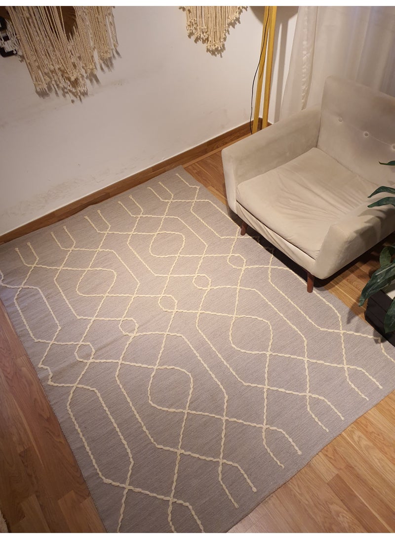 Kilim Studio Handmade Modern Dark Grey and Off White Kilim - Image 3