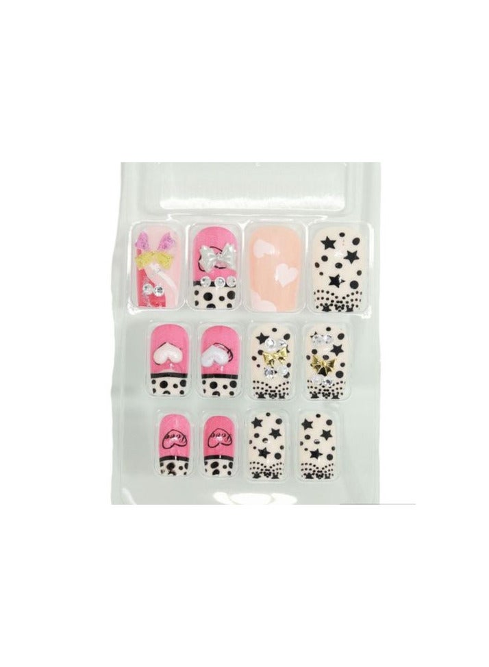 أظافر صناعية ملونة طويلة من الأكريليك الصناعي تركب بالضغط بتصميم لامع  لتغطية كاملة لامعة يمكن لصقها بالصمغ على الأظافر للنساء، عبوة 12 قطعة